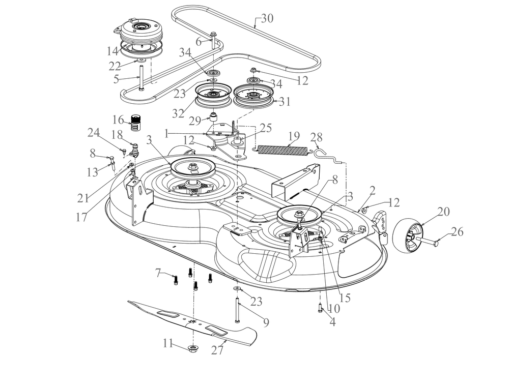 Deck Diagram and Parts List for ZT1-46KH (17CT010)(2019) Cub Cadet Lawn Tractor